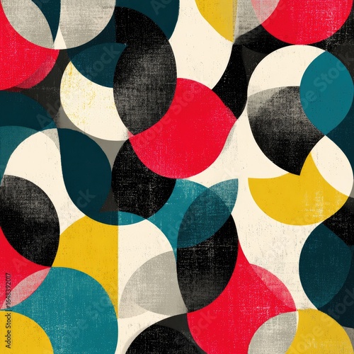 Abstract pattern of overlapping circles in vibrant colors on a textured background