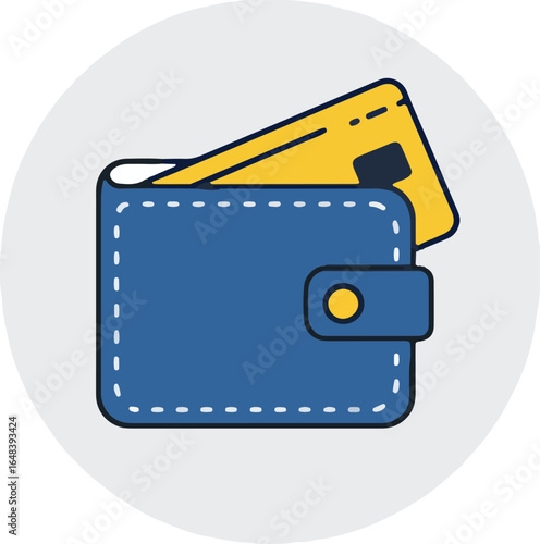 Flat Style Detailed Wallet with Credit Card Digital Finance Illustration