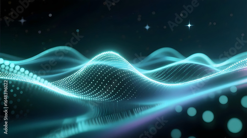 Abstract Digital Particle Wave with Glowing Dots