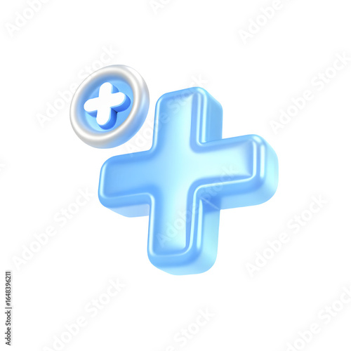 Glowing blue plus symbol and add button on black background