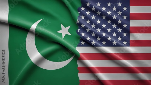 Pakistan and USA flags intertwined symbolizing international relations and diplomatic ties between nations