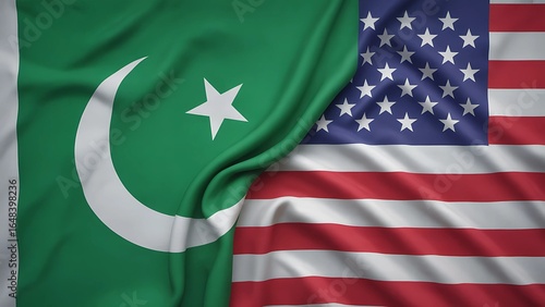 Symbolizing partnership and diplomacy, the Pakistani and American flags elegantly drape together, representing strong international relations and global cooperation.