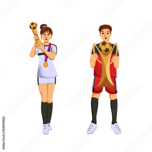 Illustration of Soccer Player with Trophy Victory