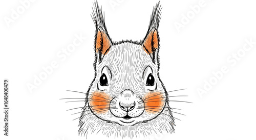 Adorable squirrel sketch on white background with colorful highlights