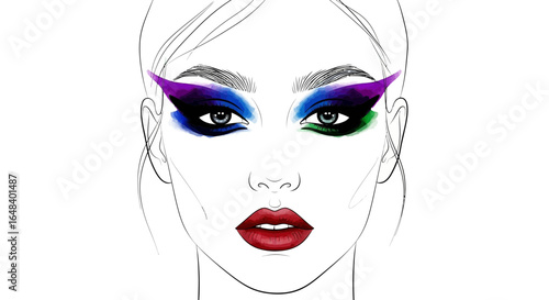 Beauty art illustration with watercolor vibrant multicolor eyeshadows