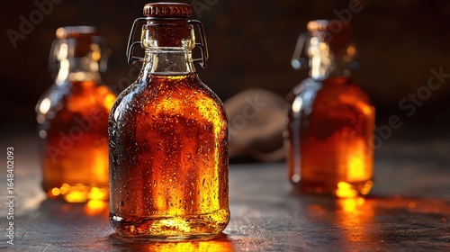 Wallpaper Mural Three small amber glass bottles with liquid, close-up Torontodigital.ca