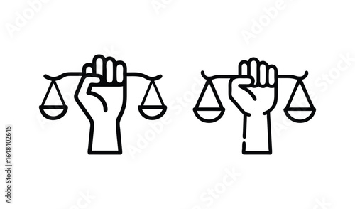 Fist holding scales of justice symbolizing equality and fairness