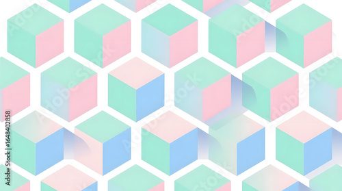 Abstract Isometric Cubes Pattern in Gradient Pastel Tones