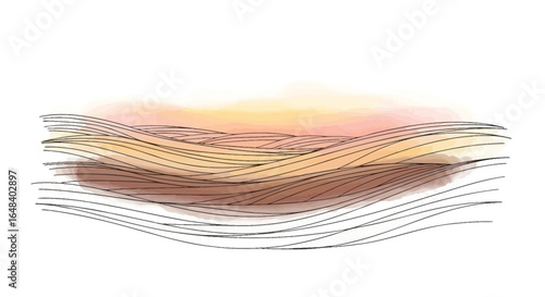 Delicate Watercolor Wave Lines Landscape Backdrop Minimalist Impression