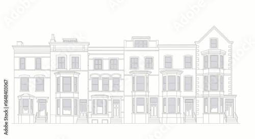 Detailed Architectural Illustration of Row Houses with Intricate Details