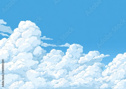 Fototapeta Naklejka Na Ścianę i Meble -  Pixel art clouds against a vibrant blue sky