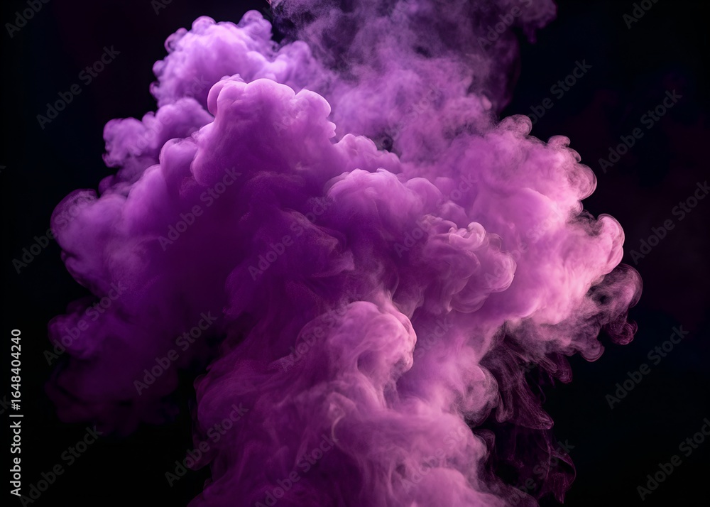 Fototapeta premium Elegant swirling violet smoke textures over a black background. Dramatic and dreamy abstract purple clouds for stylish, modern, and artistic graphic design compositions.