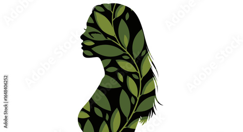 Elegant silhouette of a woman filled with verdant foliage symbolizing nature