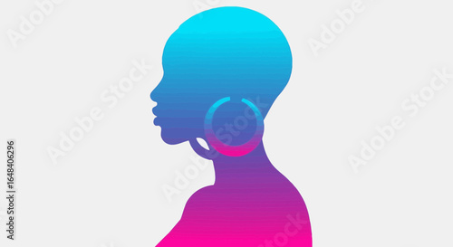 Elegant silhouette of a woman with gradient colors and hoop earrings