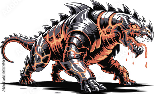 Fiery Armored Dragon Creature Walking monster fantasy
