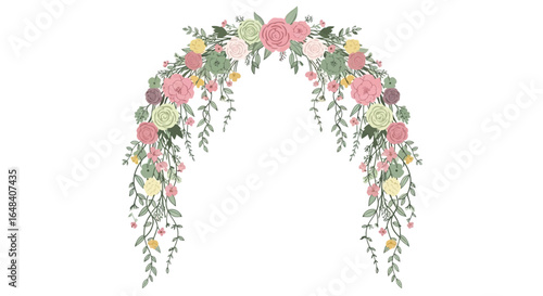 Elegant floral archway arrangement with soft pastel colored blossoms