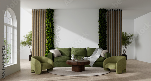 Photography Stylish living area design promoting comfort and nature-inspired elements