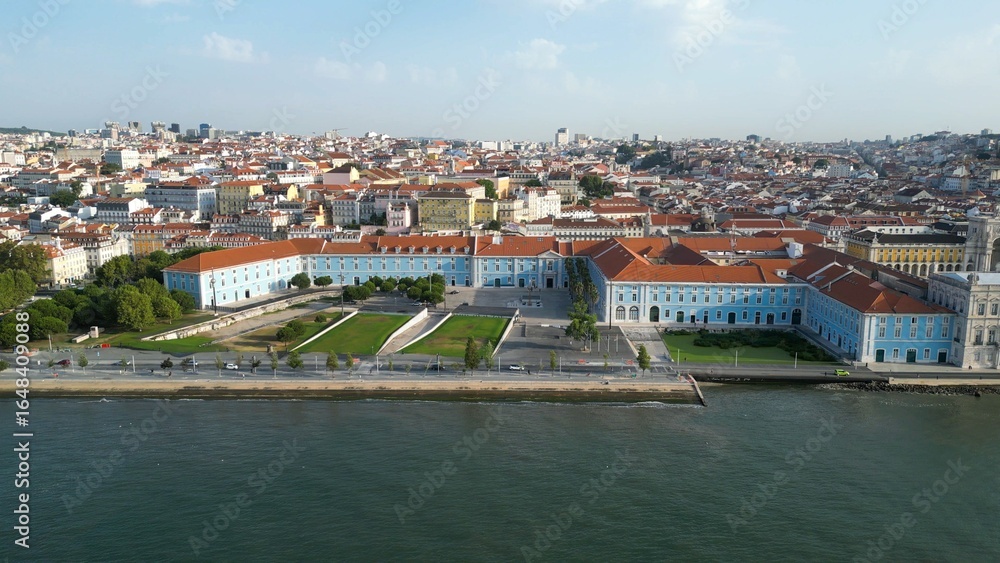 Fototapeta premium Aerial view from tejo river and Lisbon riverside.