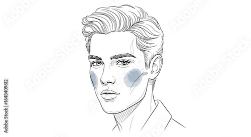 Fashionable man portrait illustration with skin problem, line art drawing
