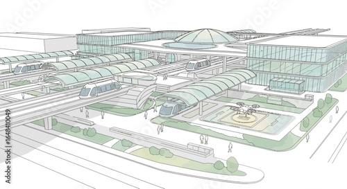 Futuristic transportation hub design showcasing a connected transit system
