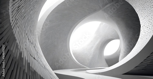 Abstract grayscale rendering of swirling, interconnected tunnels