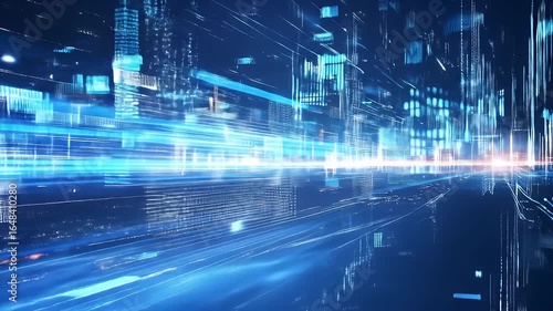 Dynamic Blue Digital Data Stream Illustrating Network Connections And Technological Advancements