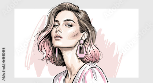Illustration of a stylish woman with modern accessories and cool color palette