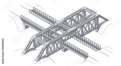Isometric Architectural Representation of a Truss Bridge Structure Design