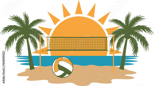 Beach Volleyball Sunset Scene sand ocean