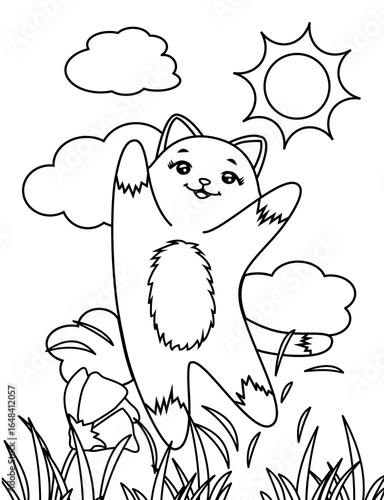 Happy Jumping Kitten Coloring Page