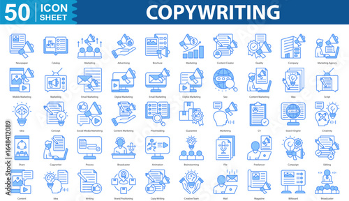 Copywriting Icon Set Collection Concept With Icon Of newspaper, catalog, marketing, business icon.