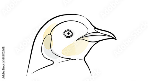 Minimalist Penguin Head Illustration with Subtle Watercolor Accents