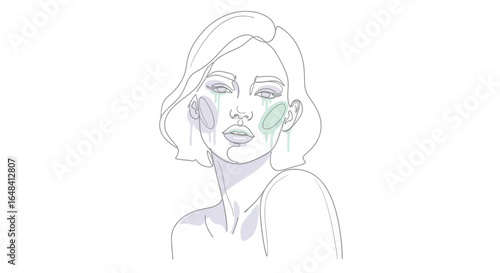 Minimalistic pastel portrait of a crying woman in continuous lines design