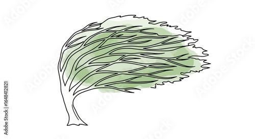 Minimalistic Watercolor Tree Illustration Showcasing Wind Dynamics and Movement