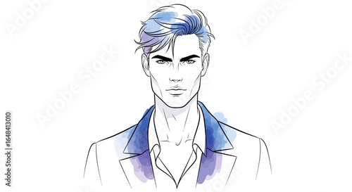 Modern man with watercolor elements showcasing artistic and stylish elegance