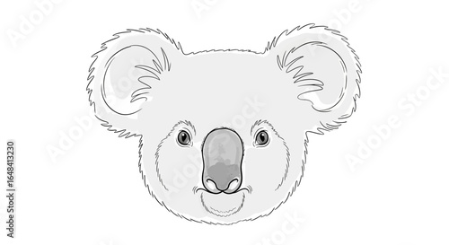 Monochrome sketch of a koala head, gentle expression in soft light