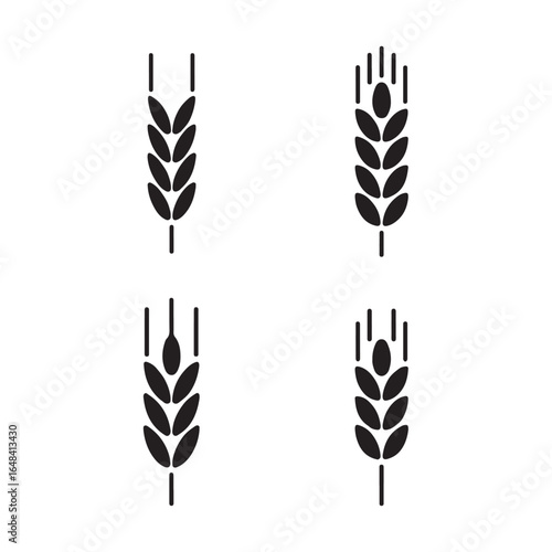 Solid Wheat Stalk Minimalist Silhouette Icons Set for Farming, Crop, and Harvest Projects
