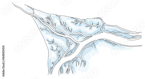 River Delta Illustration Depicting an Aerial View of a River System
