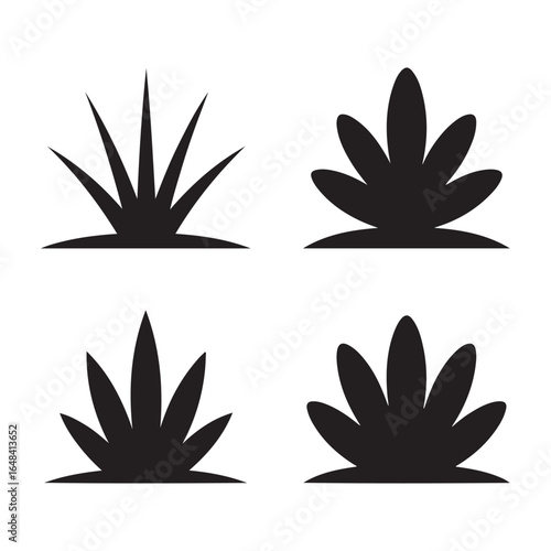 Small Shrub Silhouette Icons Set for Garden, Landscape, and Nature Designs
