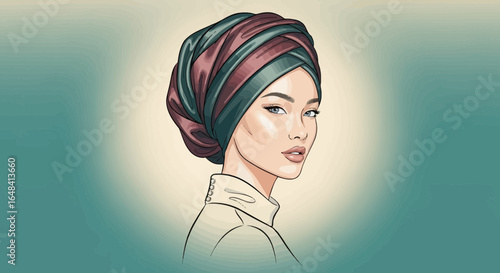 Serene gaze of a woman with turban captivating beauty and subtle elegance