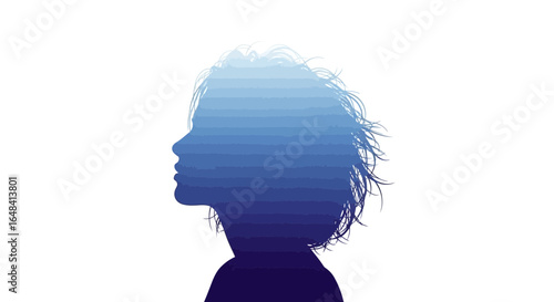 Serene profile gradient, contemplative mood, artistic woman representation