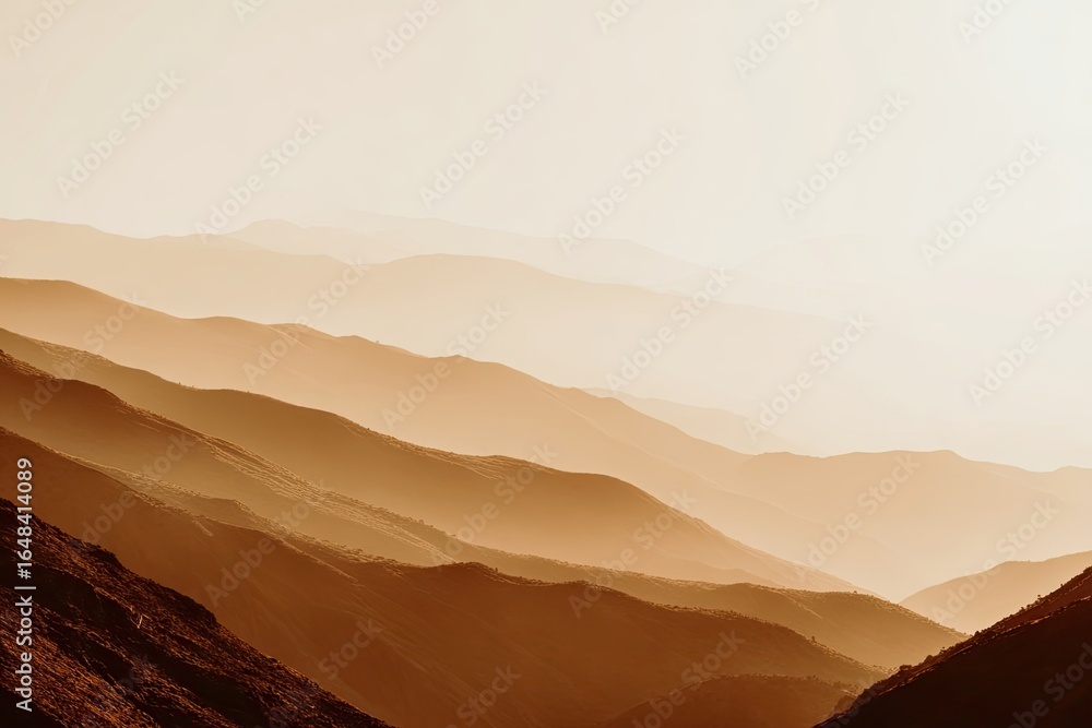 Naklejka premium Sunrise hues paint layered mountain ranges