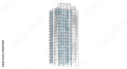 Stylish architectural drawing showcases a modern high-rise building design