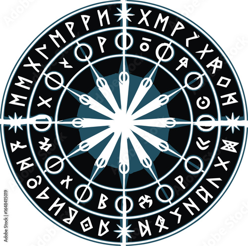 Circular Rune Compass with Starburst Center symbol