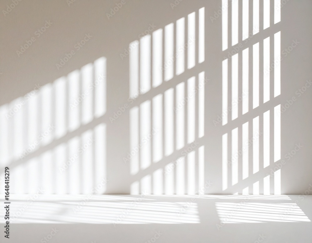 Fototapeta premium Realistic window frame shadows casting geometric patterns on minimalistic surfaces