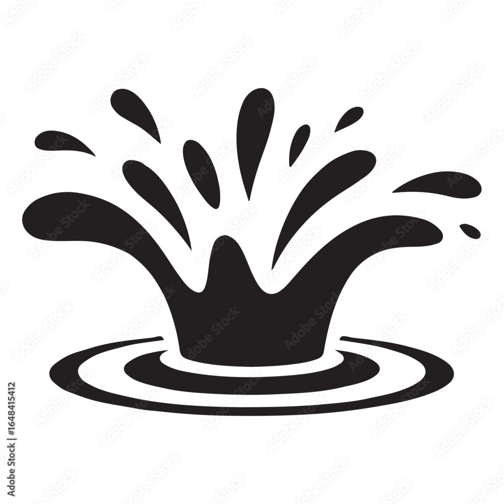 Obraz premium Solid Black Water Splash Icon for Ocean, Pool, and Liquid Design Projects 