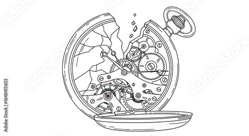 shattered timepiece a broken pocket watch reveals intricate mechanical gears symbolizing failure repair or the ephemeral nature of time