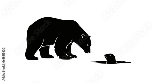 polar bear and seal silhouette illustrating wildlife arctic habitats conservation and predatorprey dynamics for educational and awareness campaigns