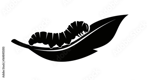 caterpillar on leaf a bold black and white silhouette for ecofriendly branding nature logos and sustainable designs