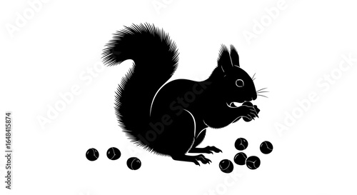 silhouette of a squirrel enjoying nuts perfect for ecofriendly autumnal or wildlifethemed designs logos and branding